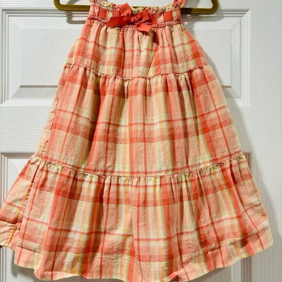 Janie and Jack Pink Peach Plaid Bow Ruffle Dress Size 4 - Picture 1 of 3